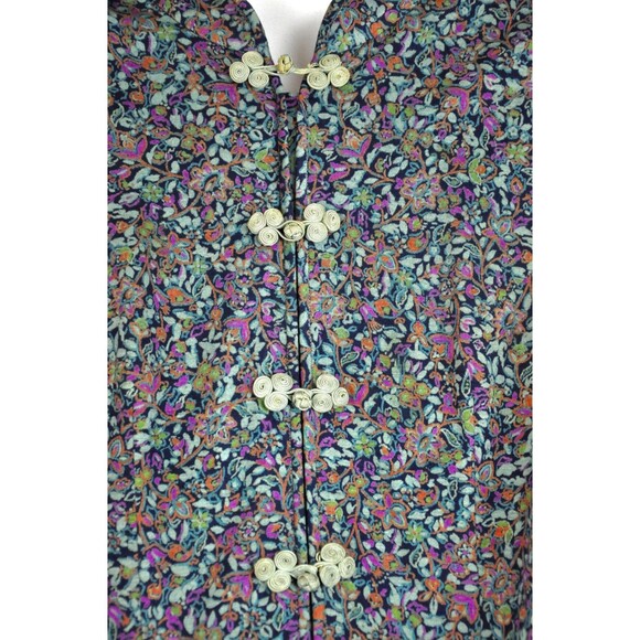 Vintage Asian WOOL Floral Dress Frog Closures Buttons Korean Mandarin Neck S M - Picture 2 of 5